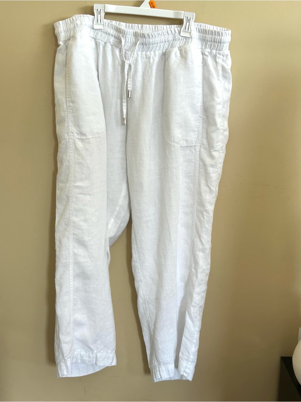 White Relaxed Linen Drawstring Pants